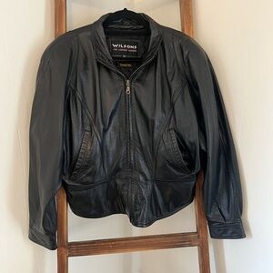 Wilson Vintage 100% Leather Black Jacket with Gold Zipper size Large